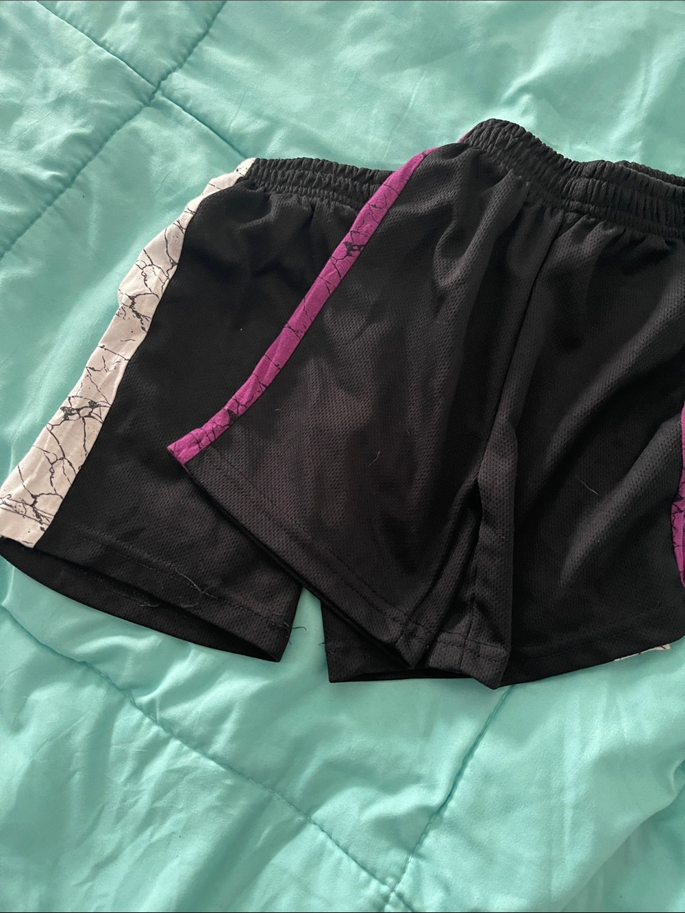 2 for 1 Boy’s Black Athletic Mesh Shorts with Purple Trim and White Side Panel
